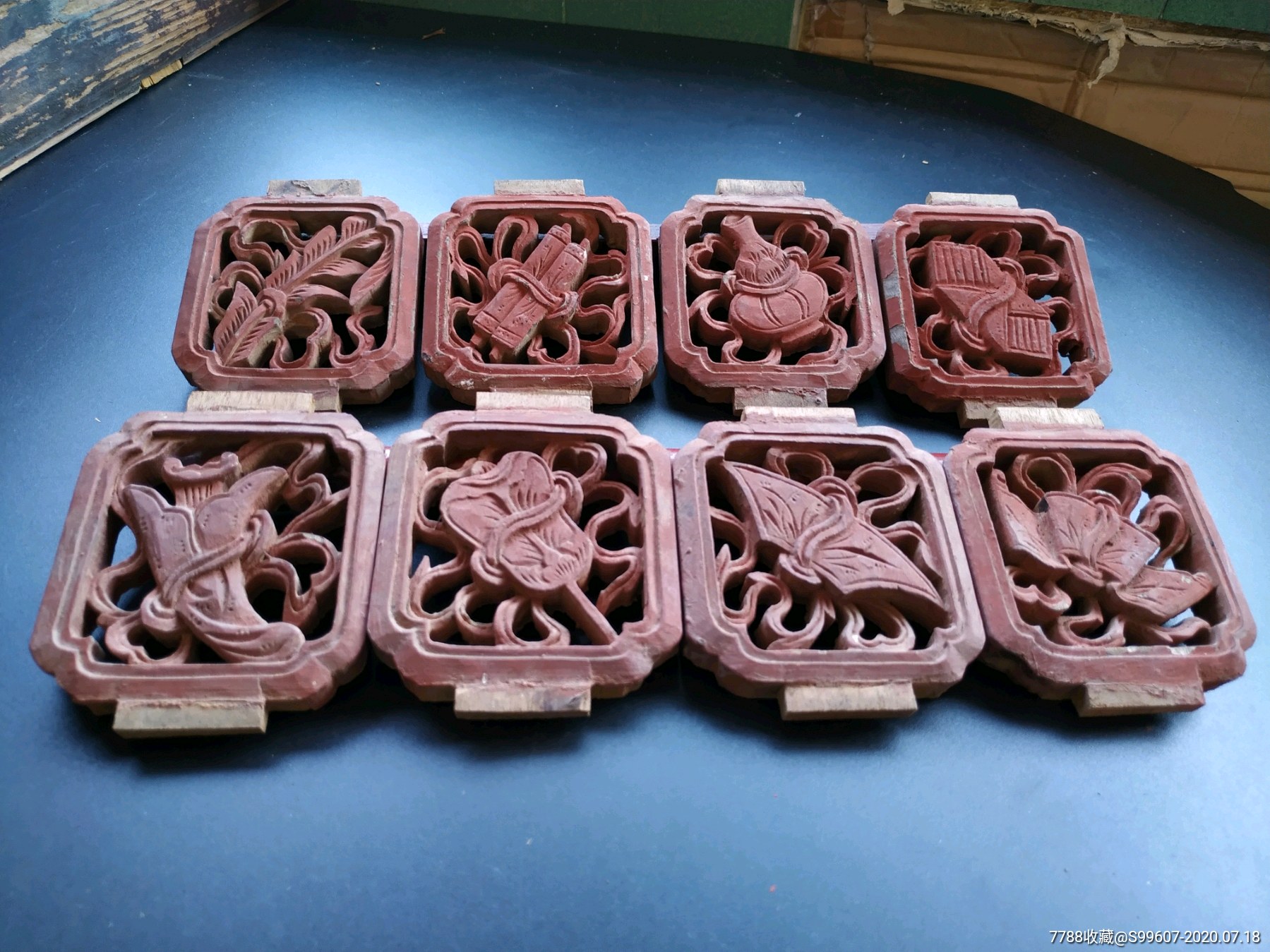 老木雕老花板暗八仙八宝