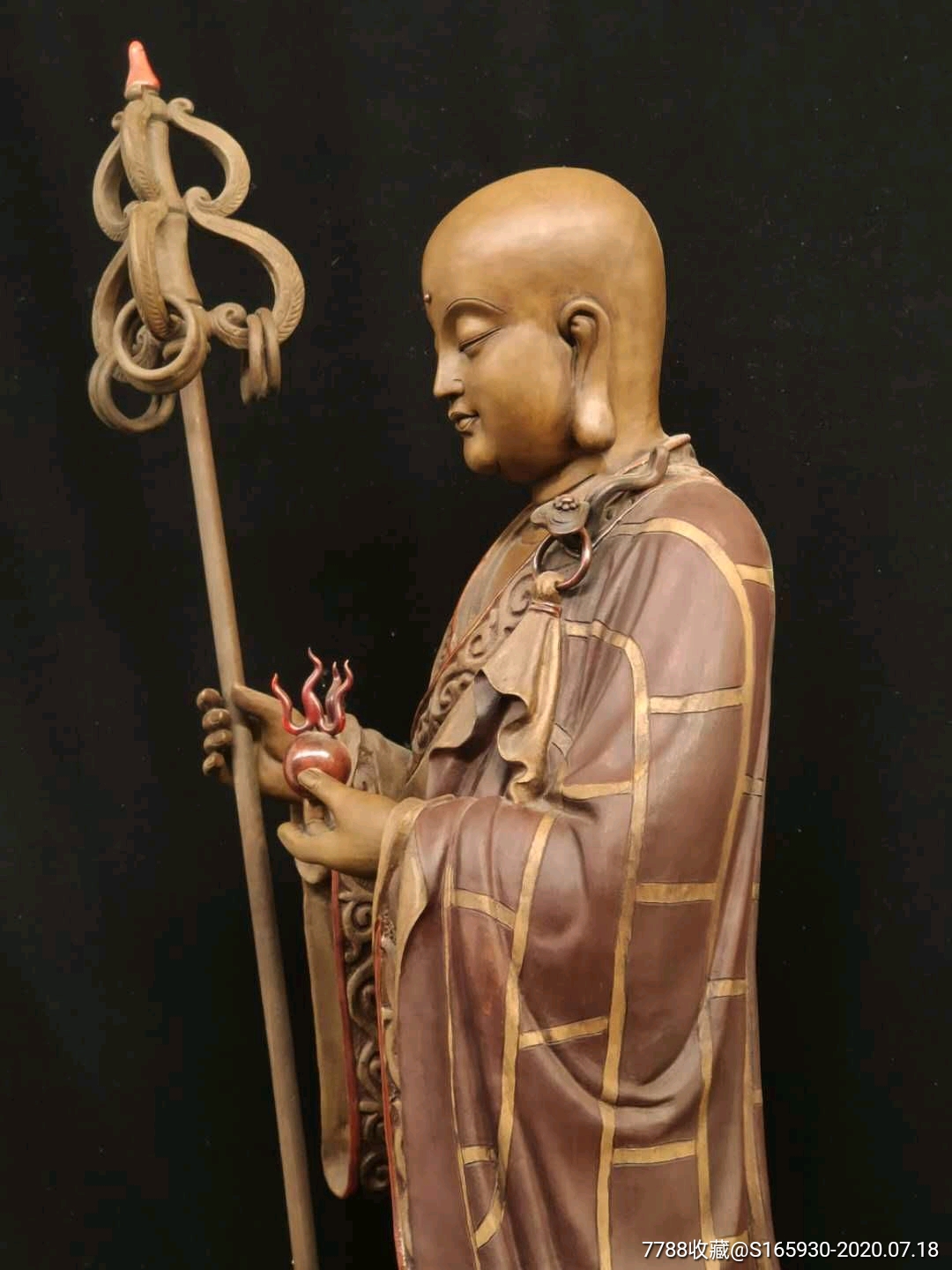 地臧王菩萨造像材质紫砂规格菩萨高98禅杖高110宽38厘米开脸端庄