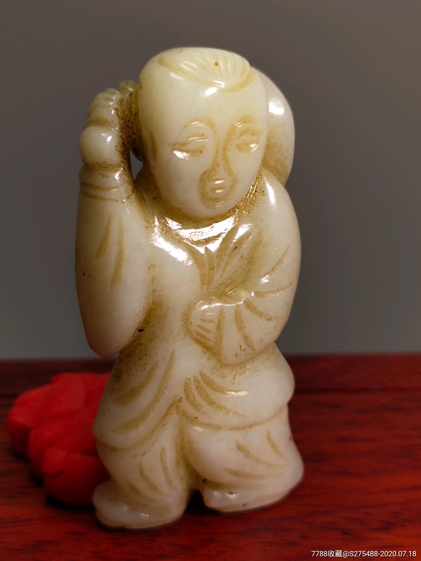 古董收藏老玉古玉明清玉器新疆和田玉持莲童子