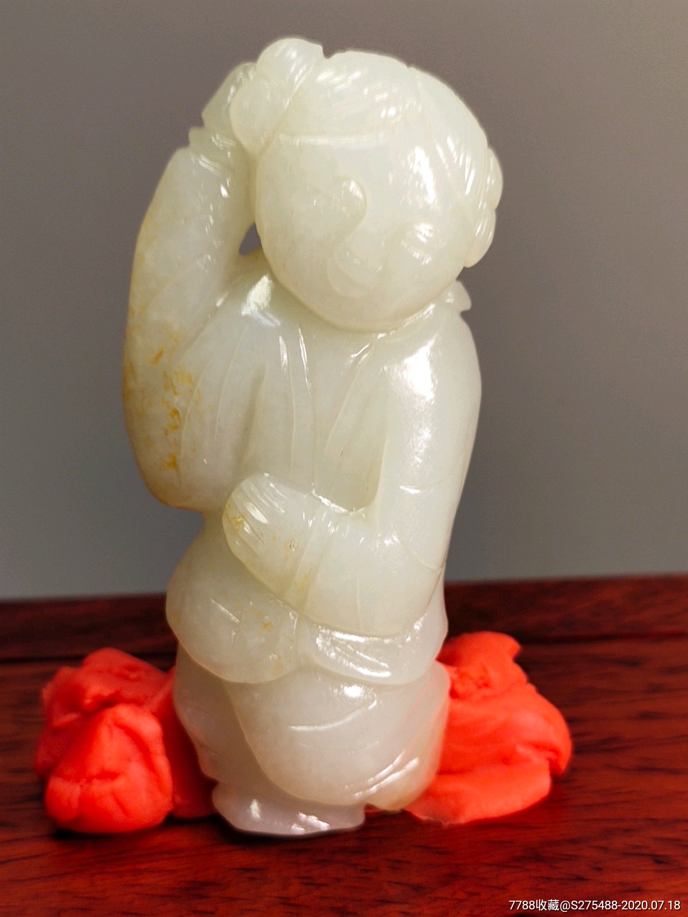 古董收藏老玉古玉明清玉器新疆和田玉持莲童子