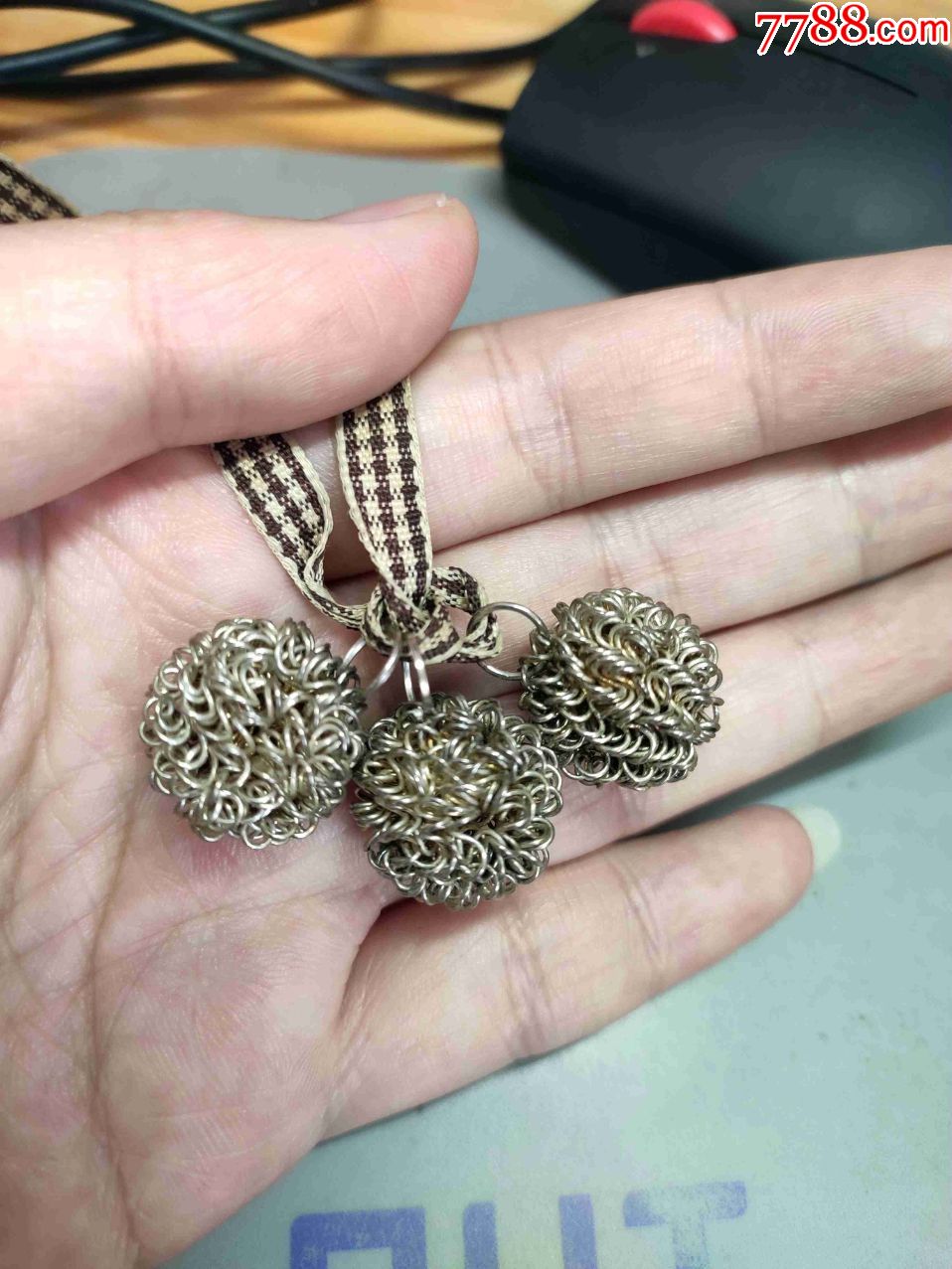 银器银丝编织银球挂件