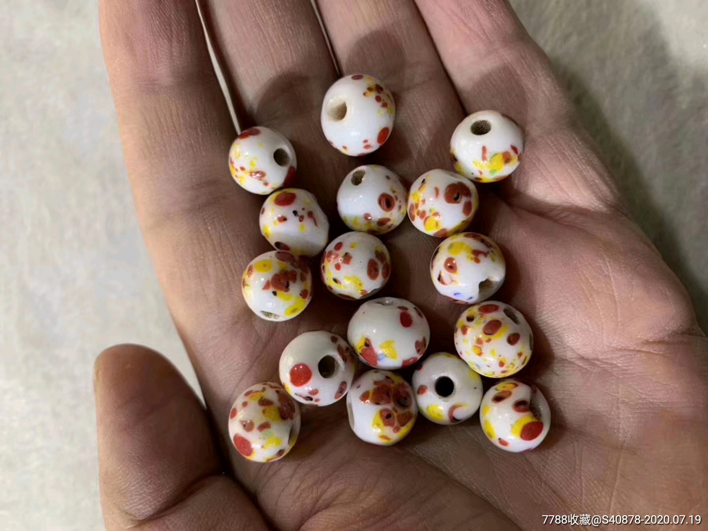 民国点彩老琉璃珠子16颗