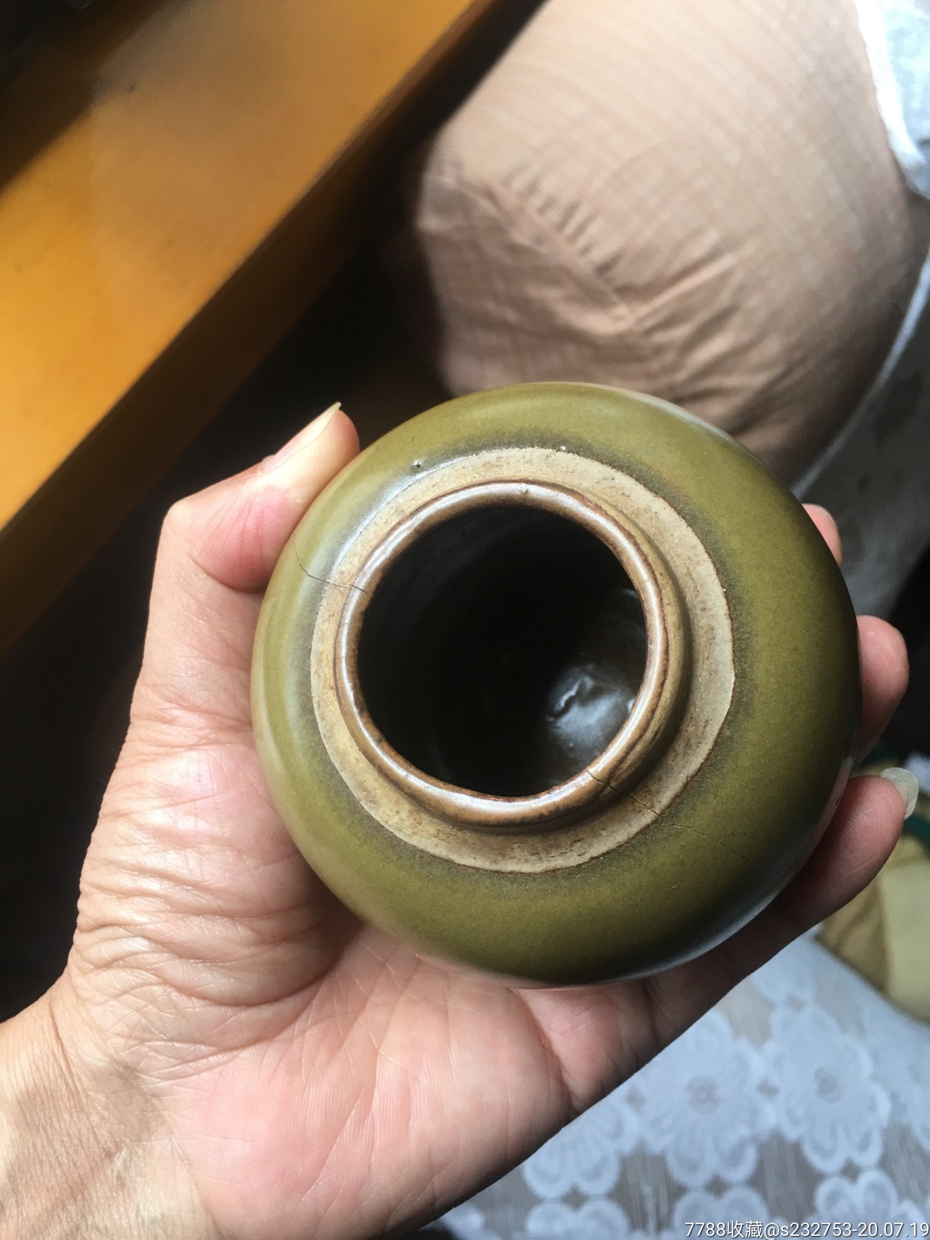 老物件厂官釉鳝鱼黄小罐