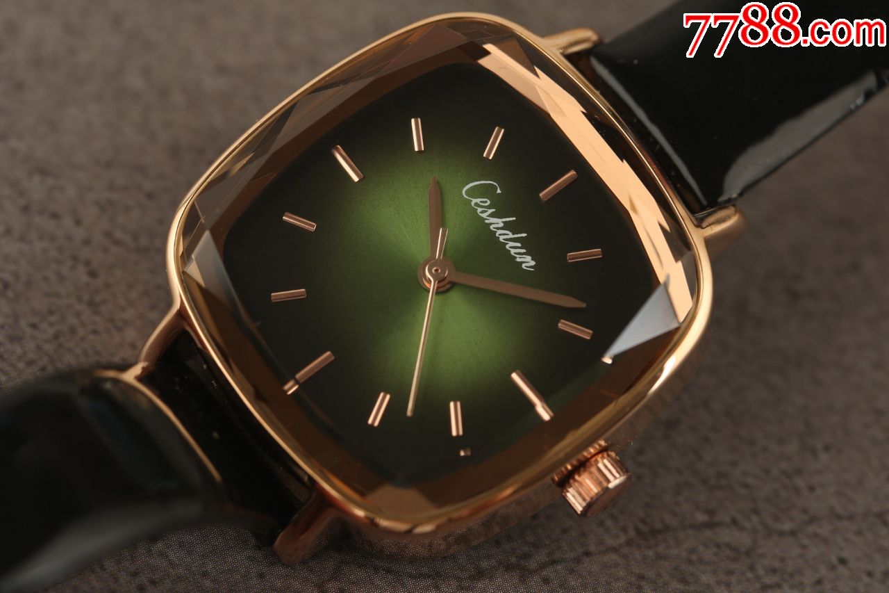 潮流品牌希仕顿女表网红潮款翡翠绿小方表玫瑰镀金库存品