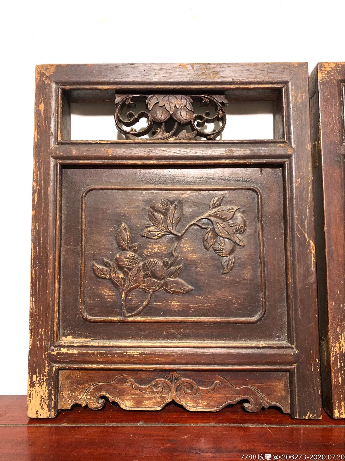 民国古玩老木雕浮雕花板一对