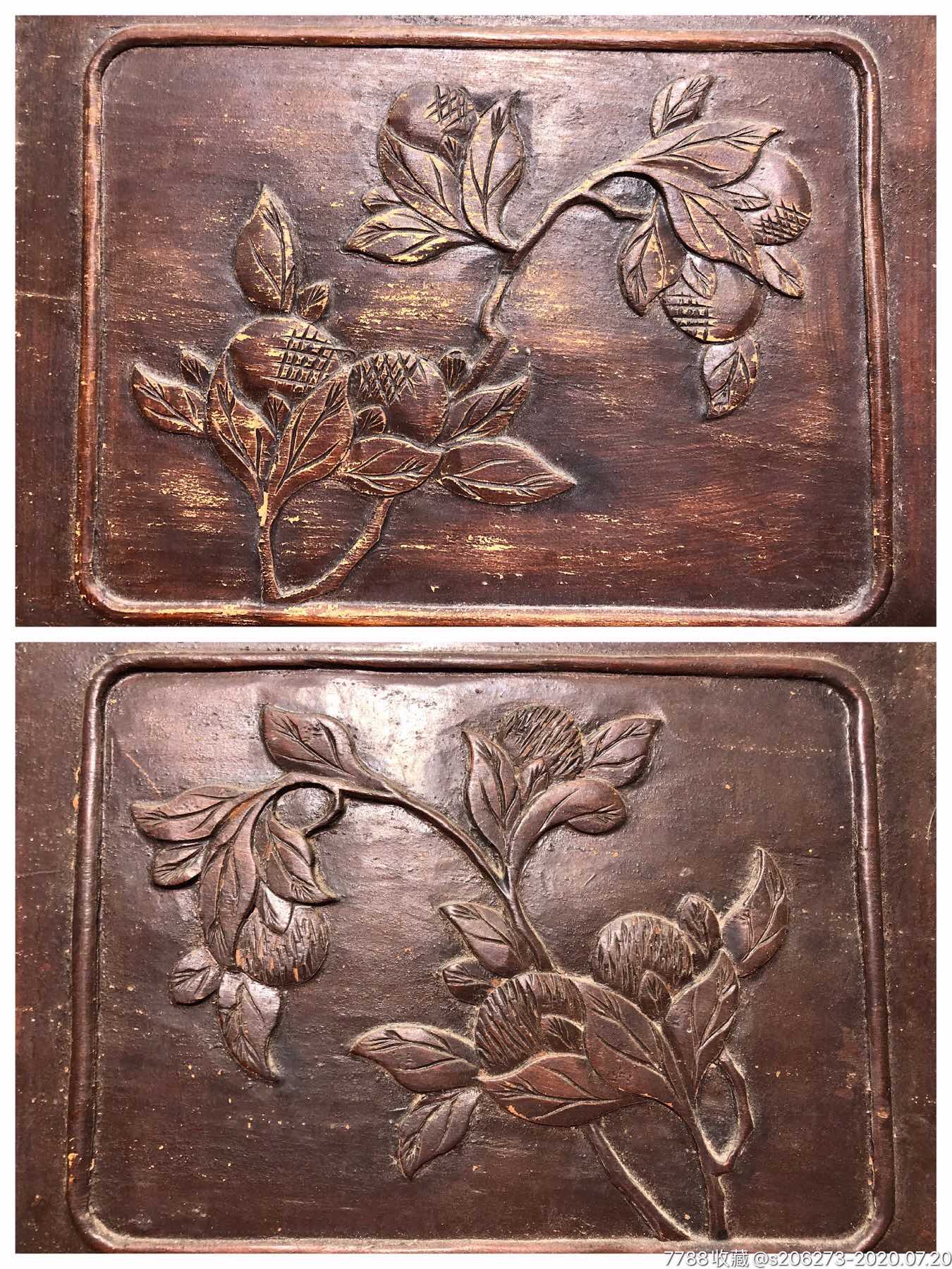 民国古玩老木雕浮雕花板一对