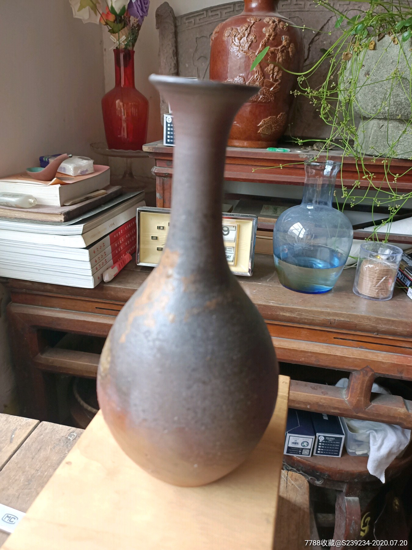 日本备前烧粗陶花瓶瓶子原装带盒