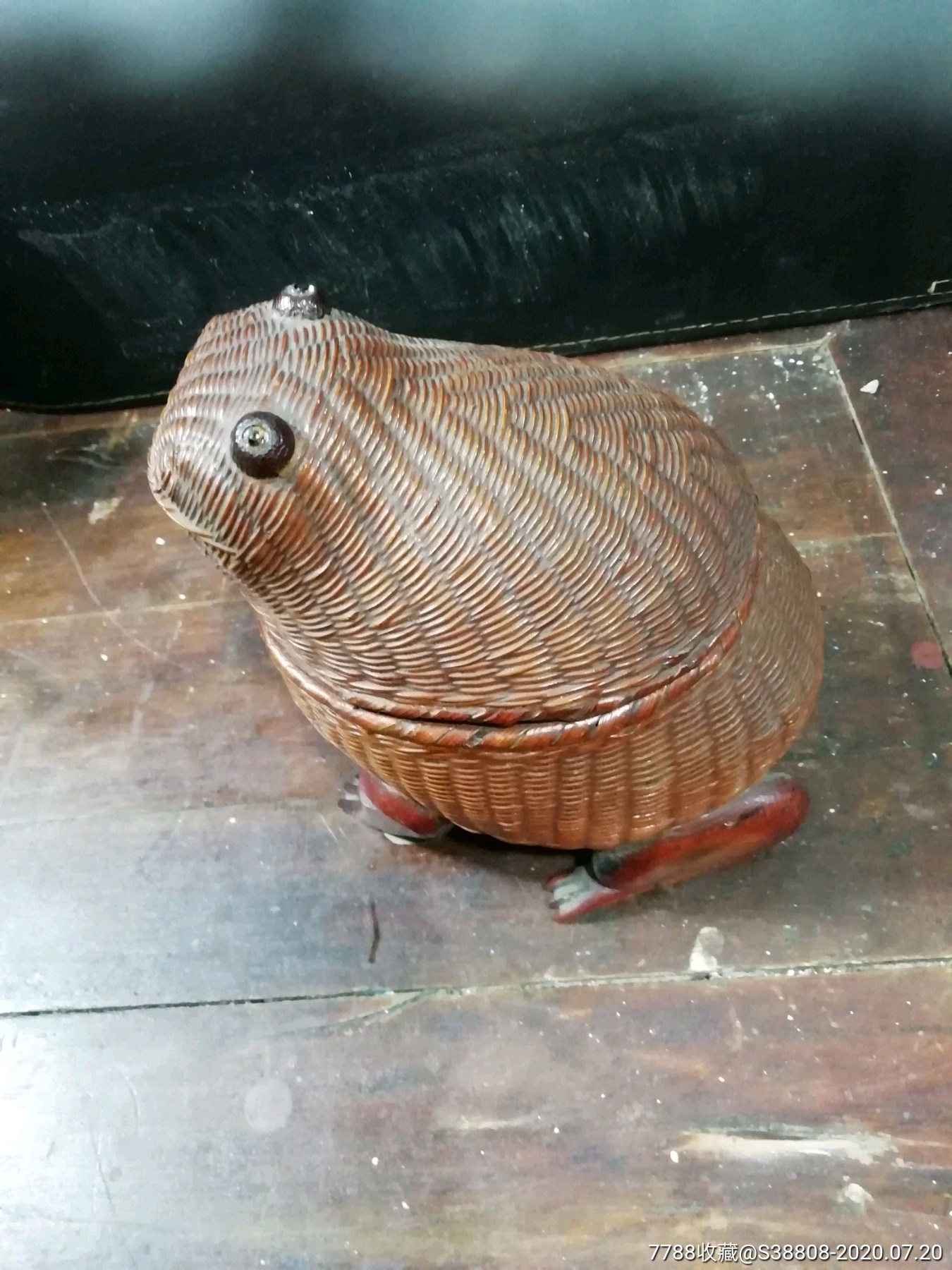稀少50年代竹编青蛙盒