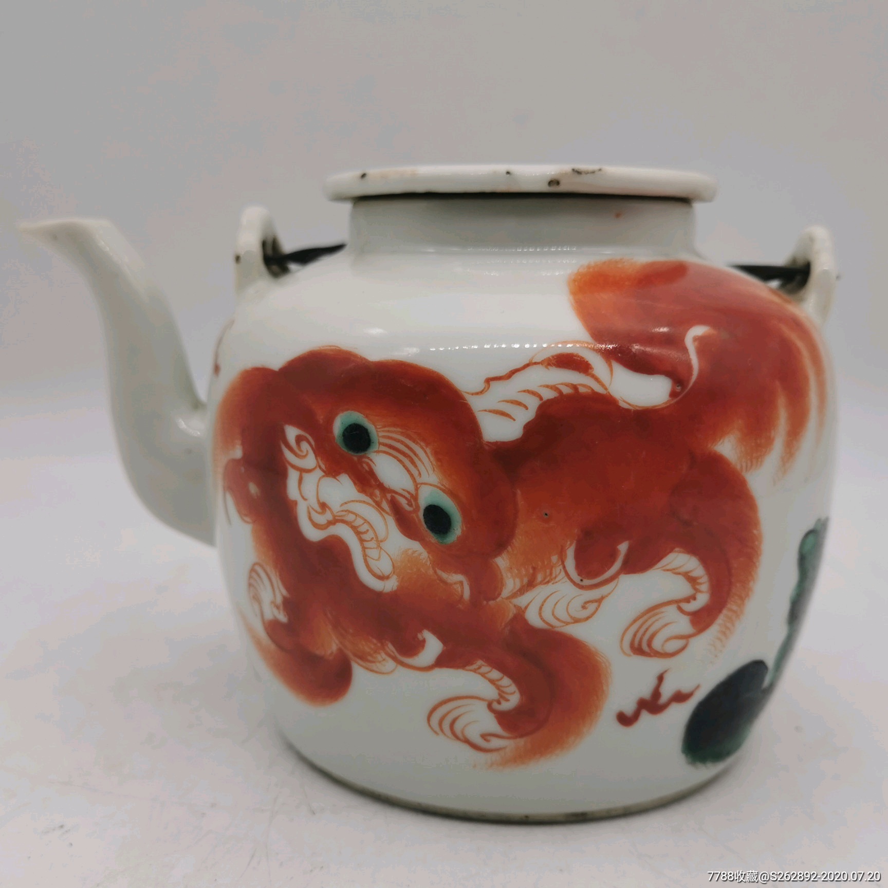 民国矾红狮子茶壶太师少保茶壶