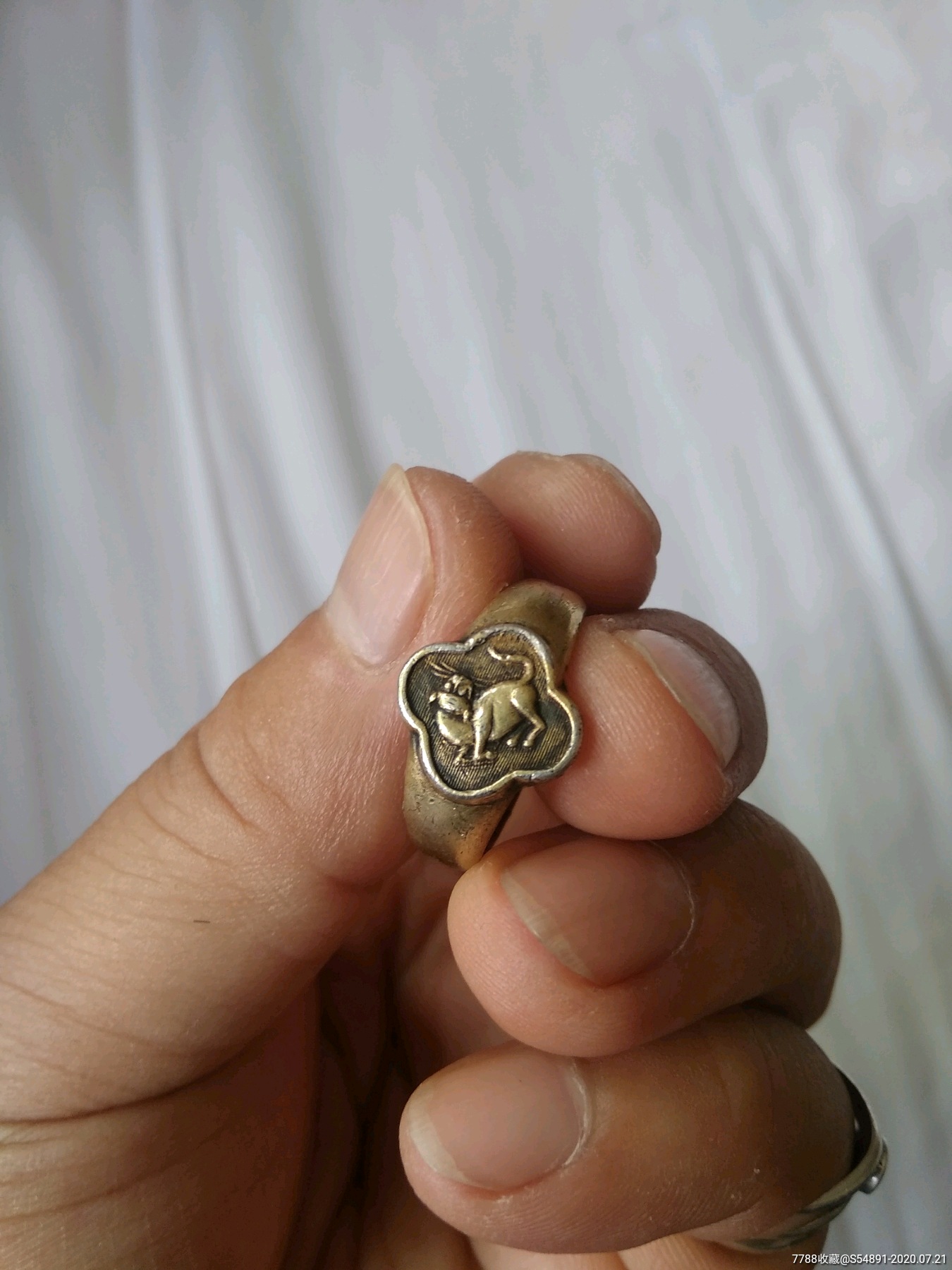 民国银鎏金虎图戒指