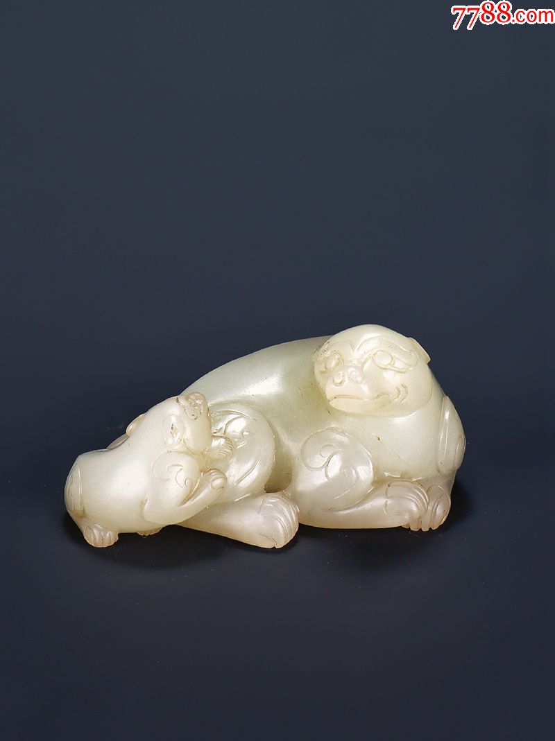 清和田玉白玉圆雕双獾玉獾挂件把件书镇欢欢喜喜古玉老玉收藏