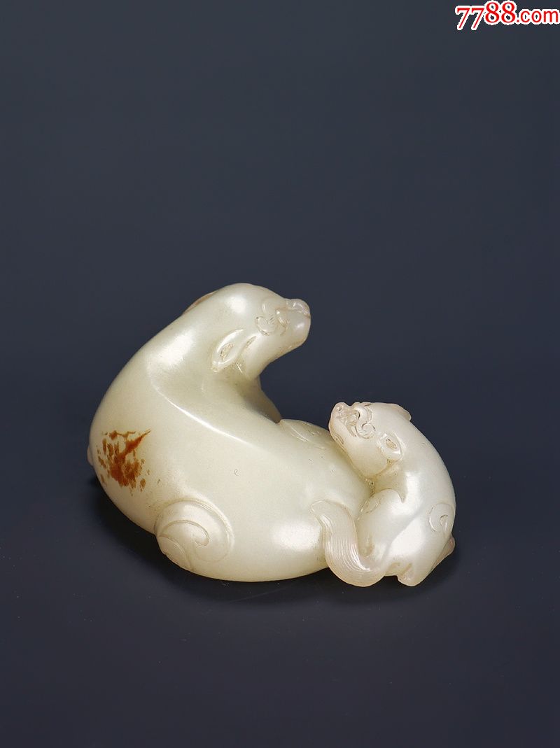 清和田玉白玉圆雕双獾玉獾挂件把件书镇欢欢喜喜古玉老玉收藏