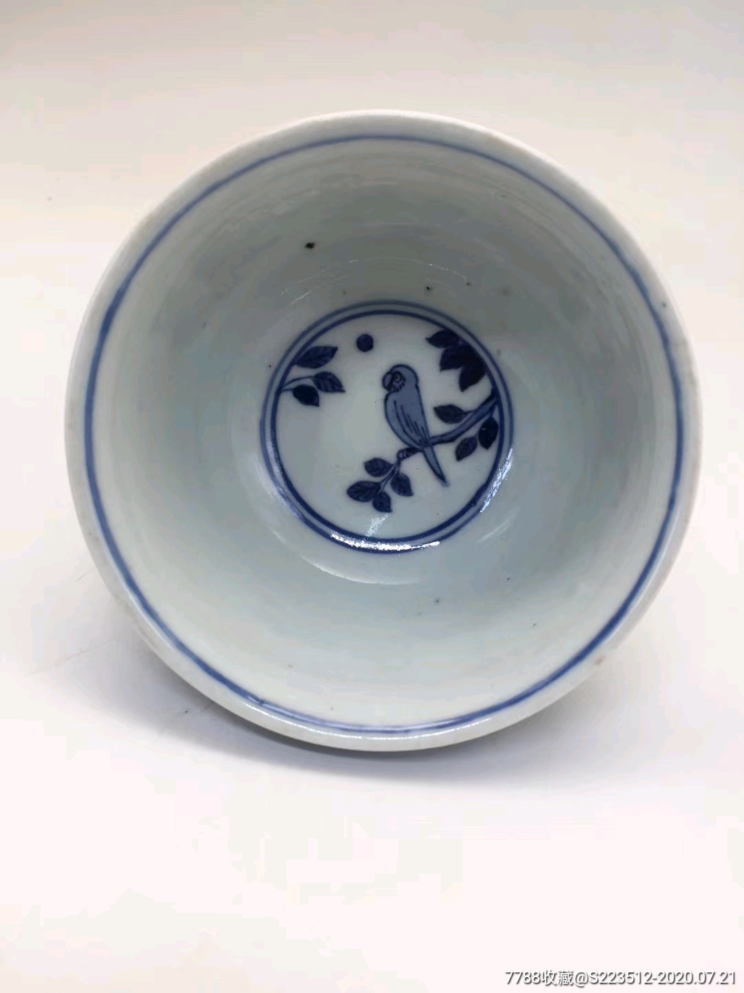 明末清初青花花鸟高足杯