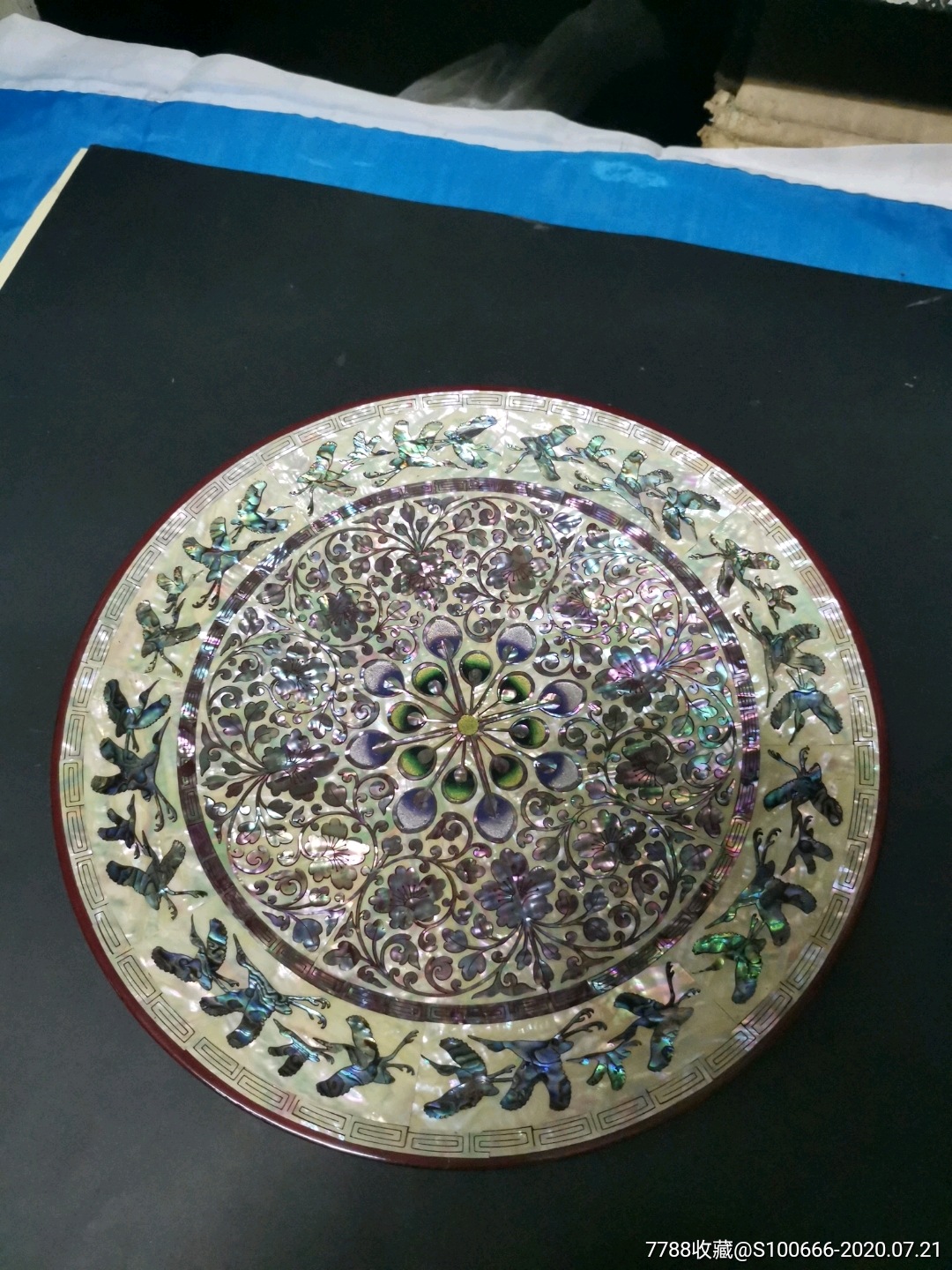 韩国木漆器螺钿花鸟纪念赏盘