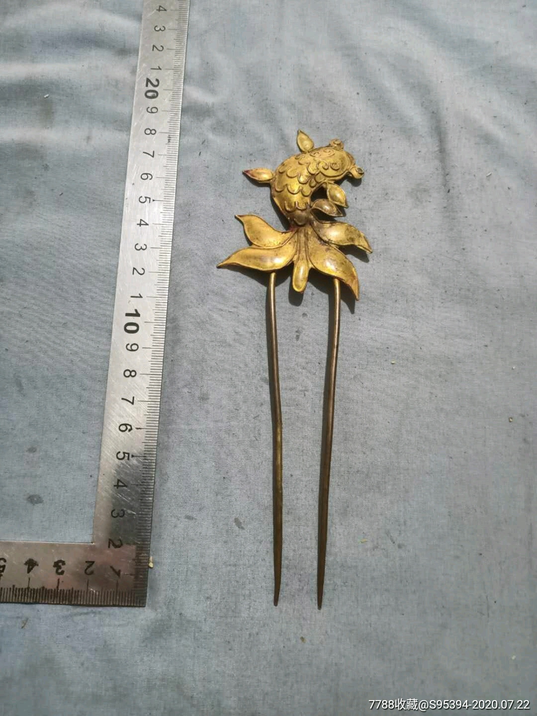 清代点翠金鱼大头簪19*5.5cm