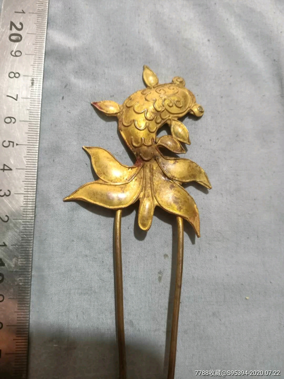 清代点翠金鱼大头簪19*5.5cm