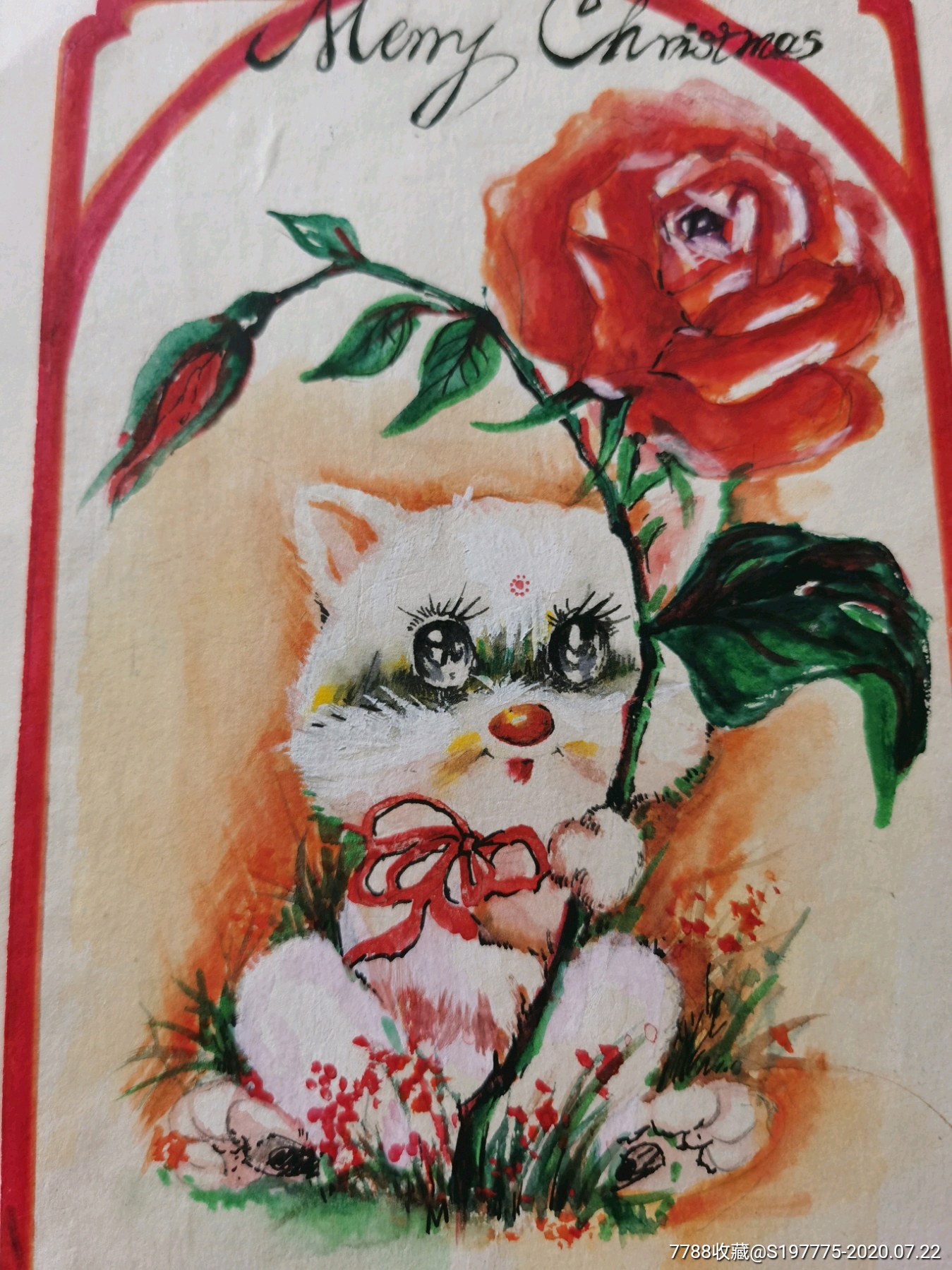 贺年卡绘画设计原稿小花猫彩色画稿