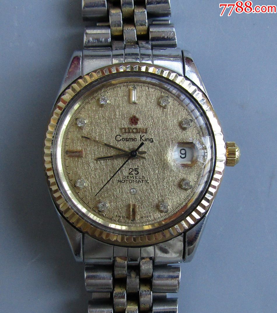 瑞士梅花王(麻布纹盘)自动机械男古董表