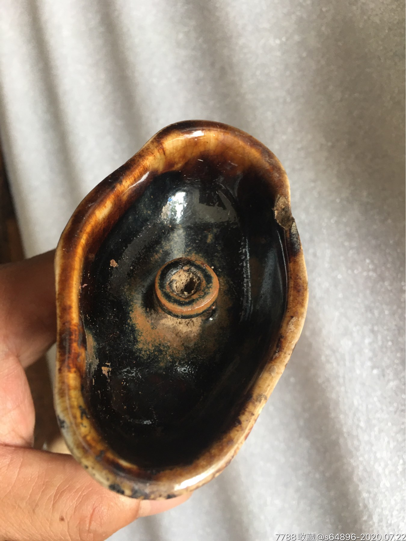 一对宋代善财童子带窑变磁州窑老油灯盏