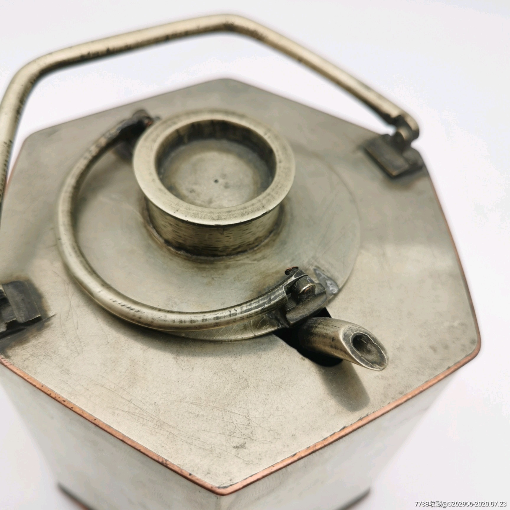 清代白铜六方暖酒壶铜温酒器-铜壶/铜瓶-7788铜器收藏