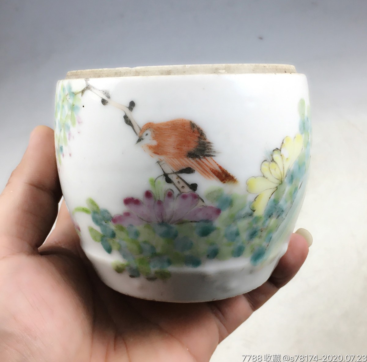 太氏作品浅降彩花鸟鼓钉罐