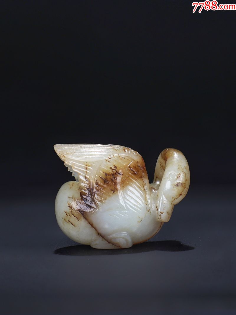 晚清和田玉籽料圆雕阴刻玉鹅鹅形把件挂件古玉老玉收藏古玩明清