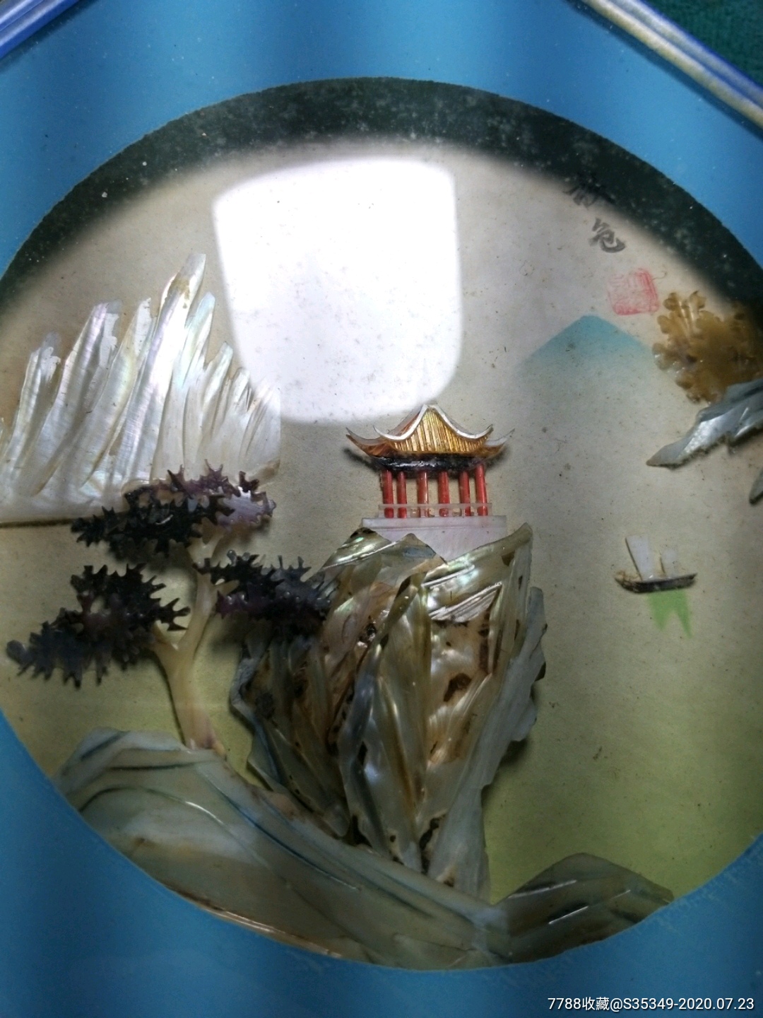 天然贝壳风景画一对