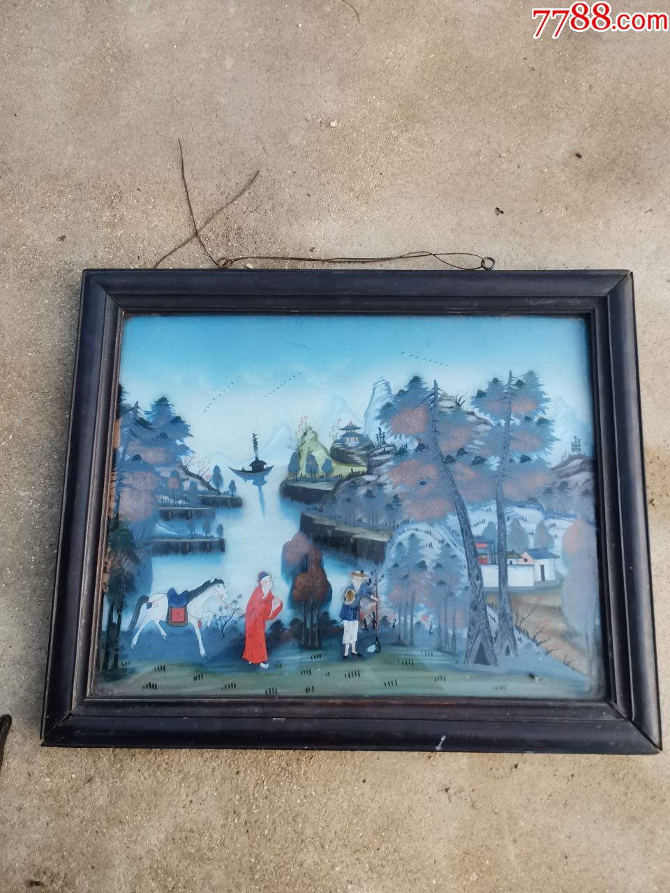 清晚期古装人物山水玻璃画,原框,46*38_玻璃镜_磊老货杂项【7788收藏