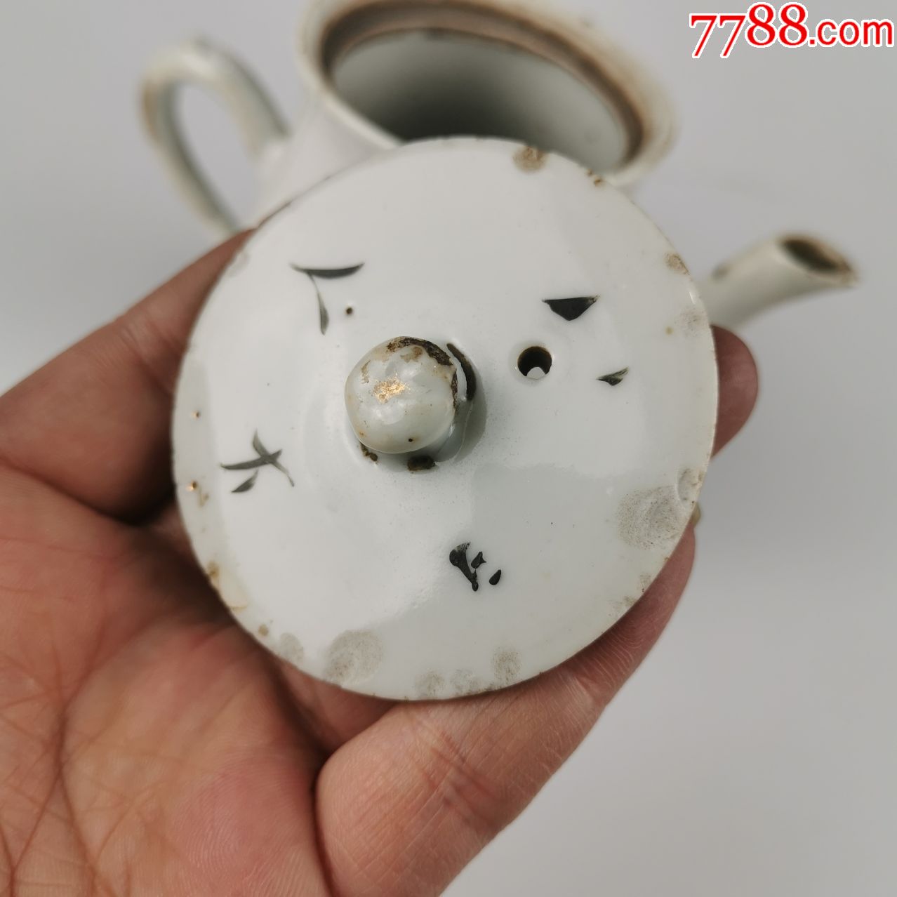 民国瓷茶壶粉彩三娘教子图老瓷壶古月轩造款