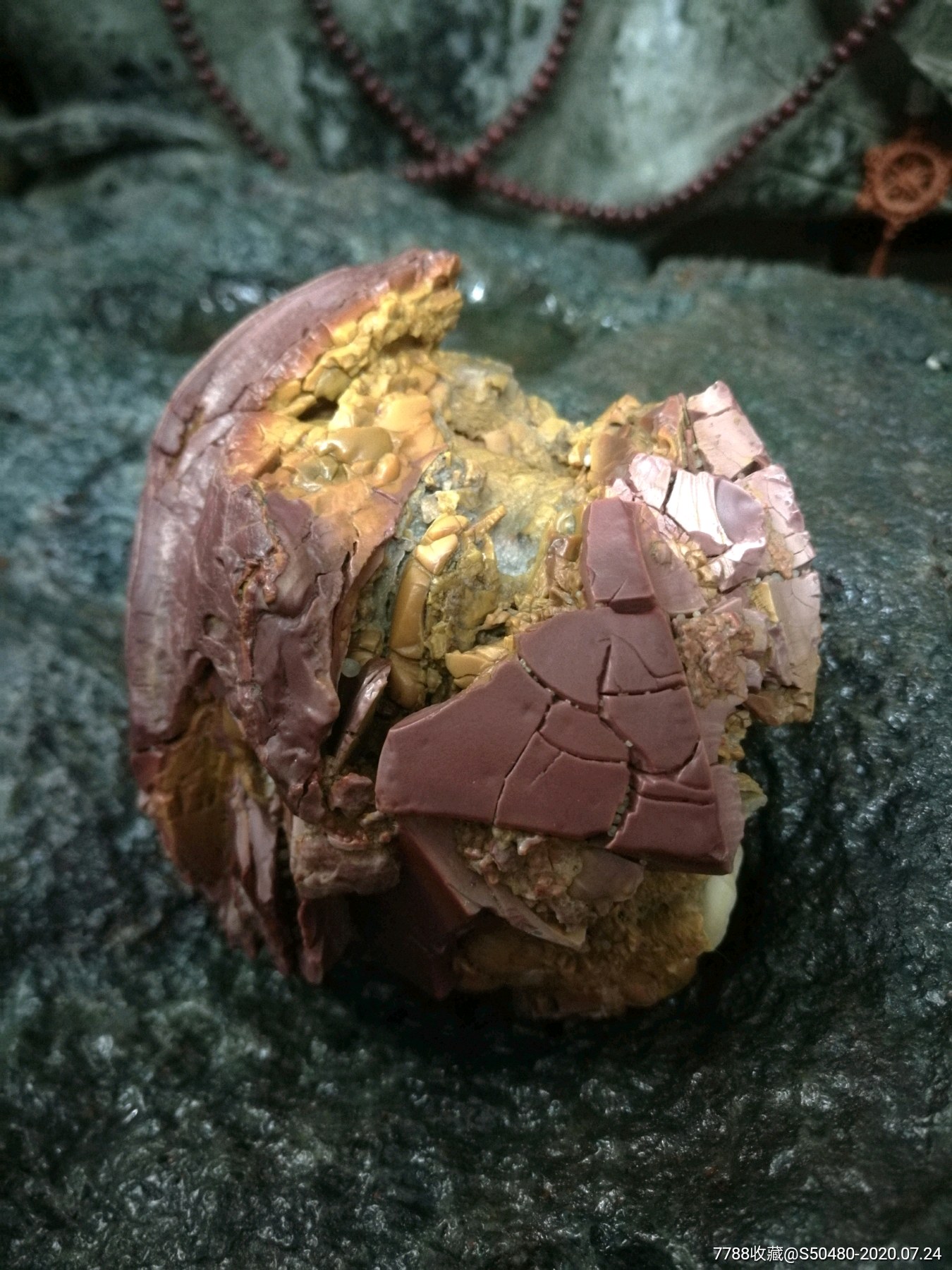 彩玉马牙开片俏色老皮戈壁石沙漠漆原石-风砺石/戈壁石-7788收藏