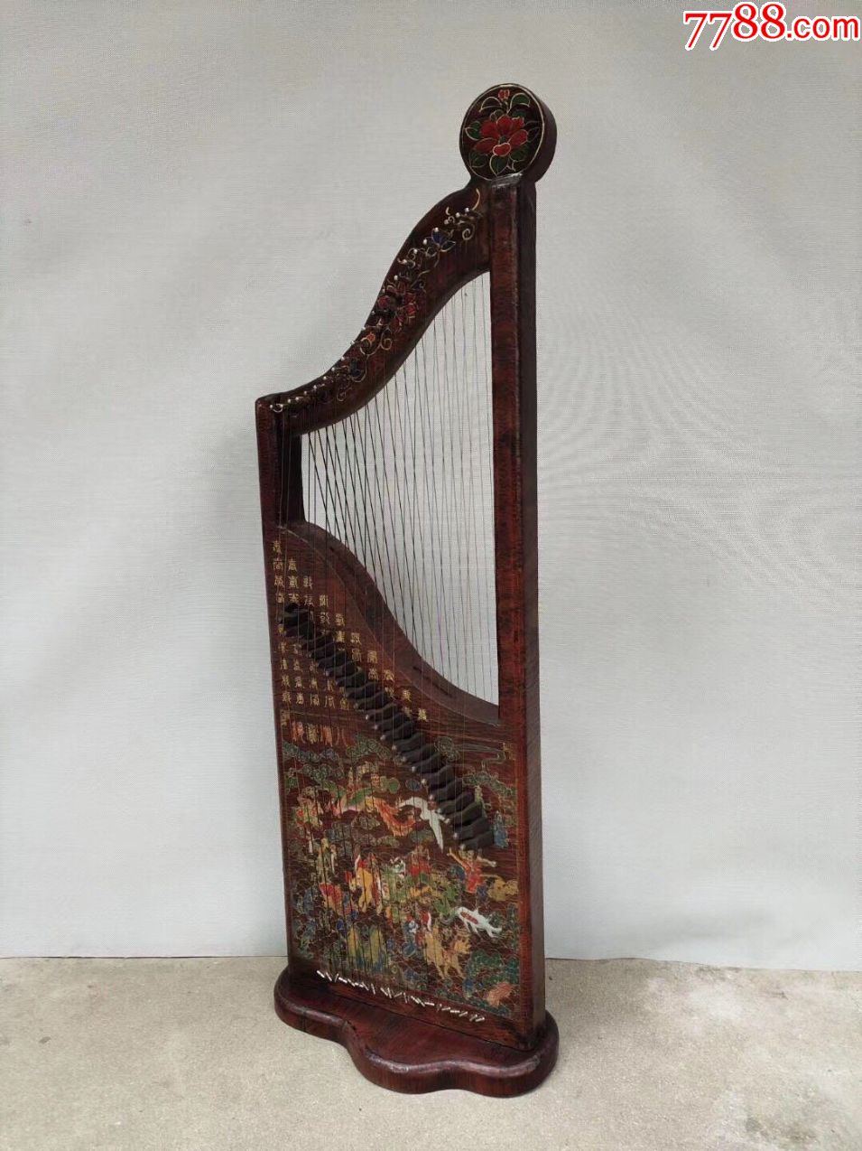 古代乐器描金漆器竖琴