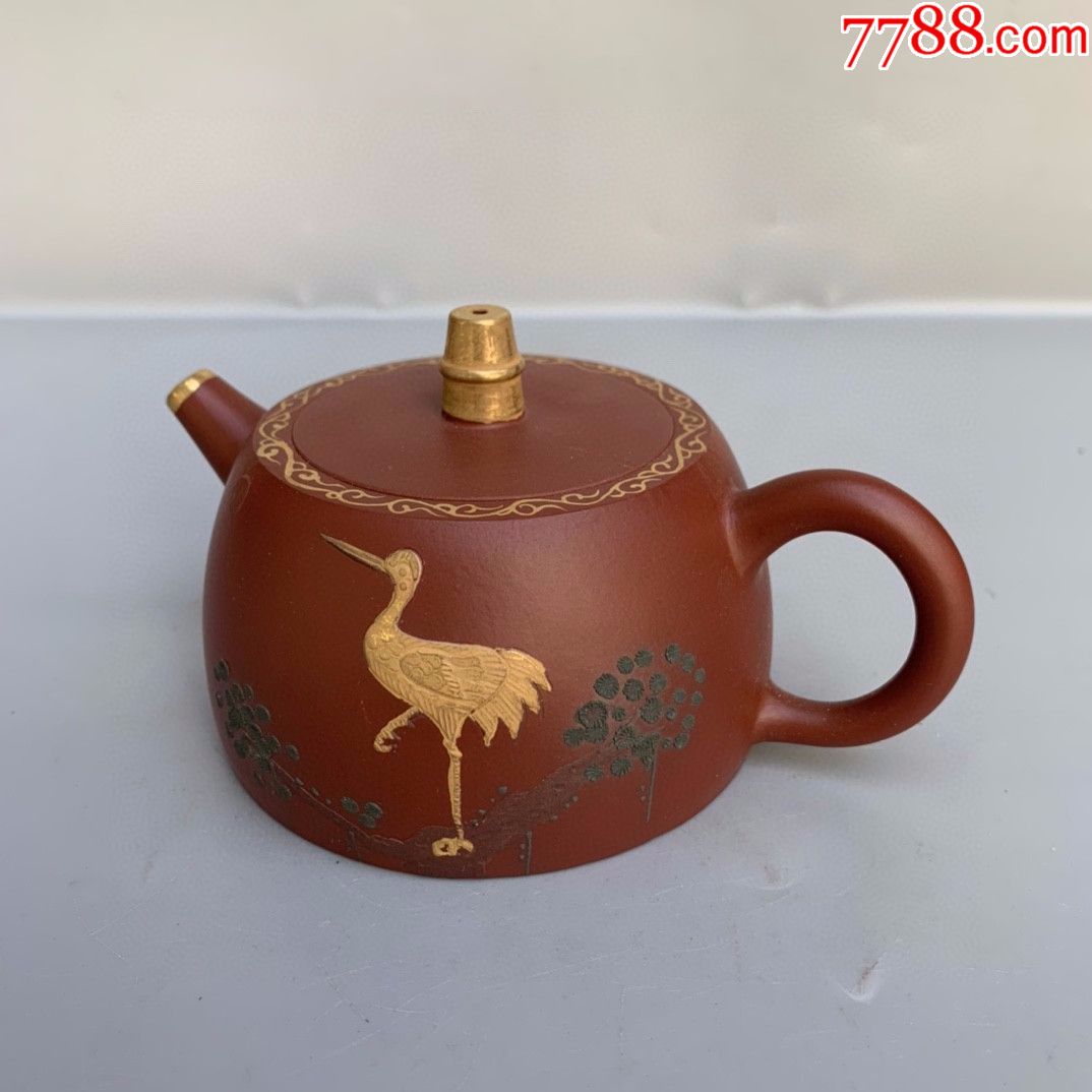 李国忠制大红袍描金紫砂壶