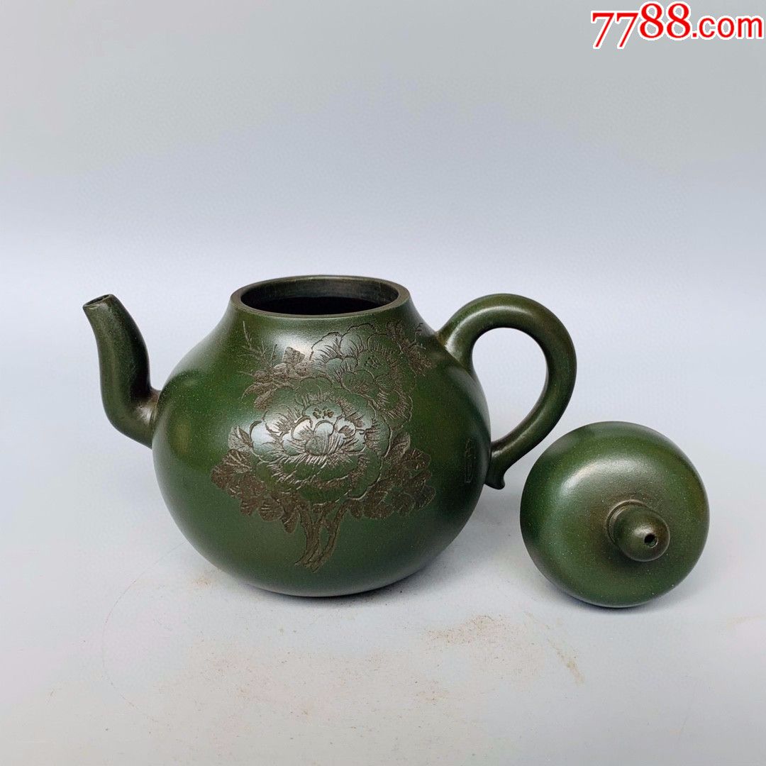 民间艺人制牡丹绿泥壶