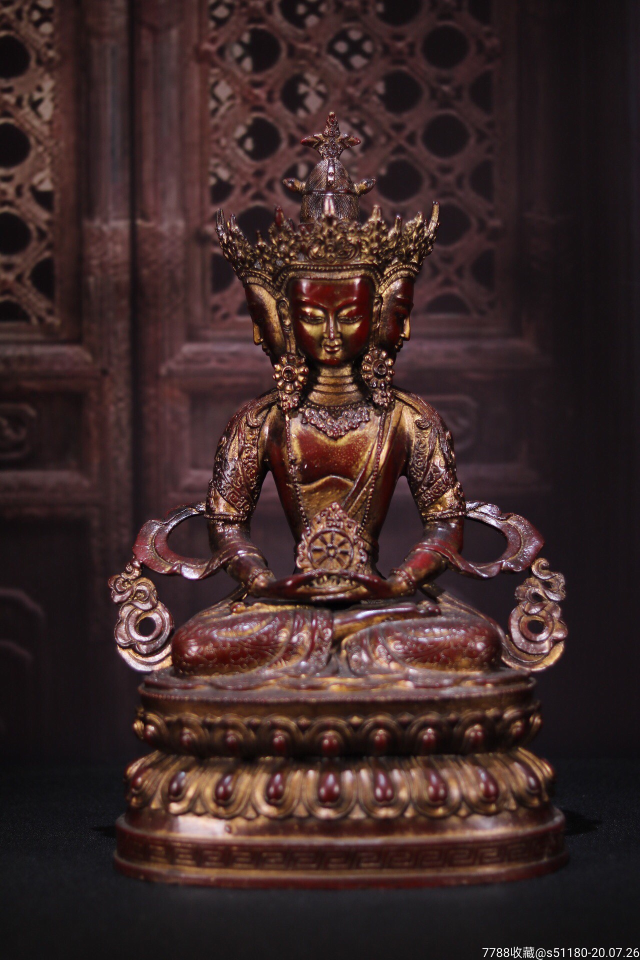 纯铜泥金四面观音造像高39cm宽25cm厚19cm重3905克-铜像/铜佛像-7788