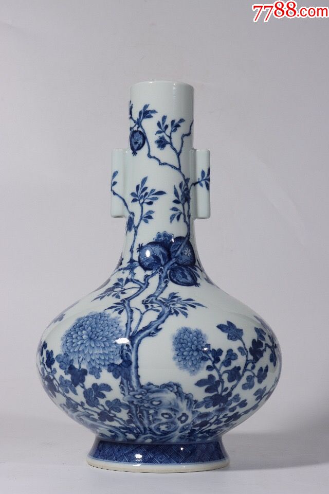 清代,"大清雍正年制"罐耳长颈瓶_青花瓷_图片鉴赏_收藏价值_7788青花
