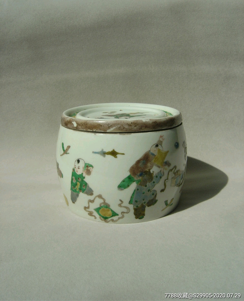 清康熙五彩婴戏纹蛐蛐罐