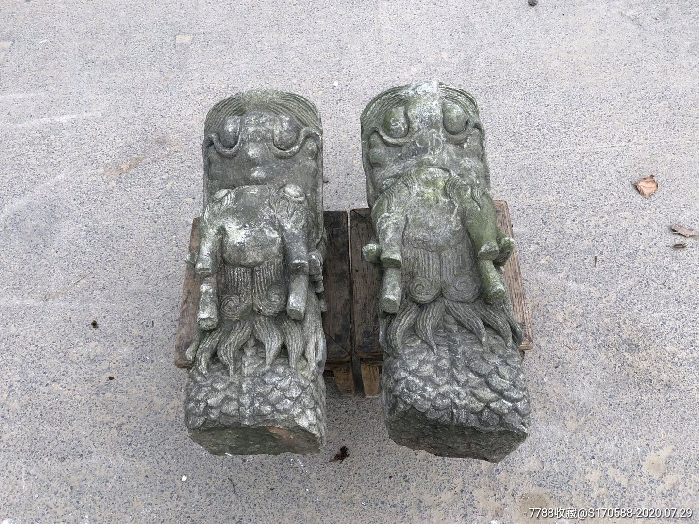 清代,石龙头一对,雕工一流,全品包老,古建筑摆设装饰佳品
