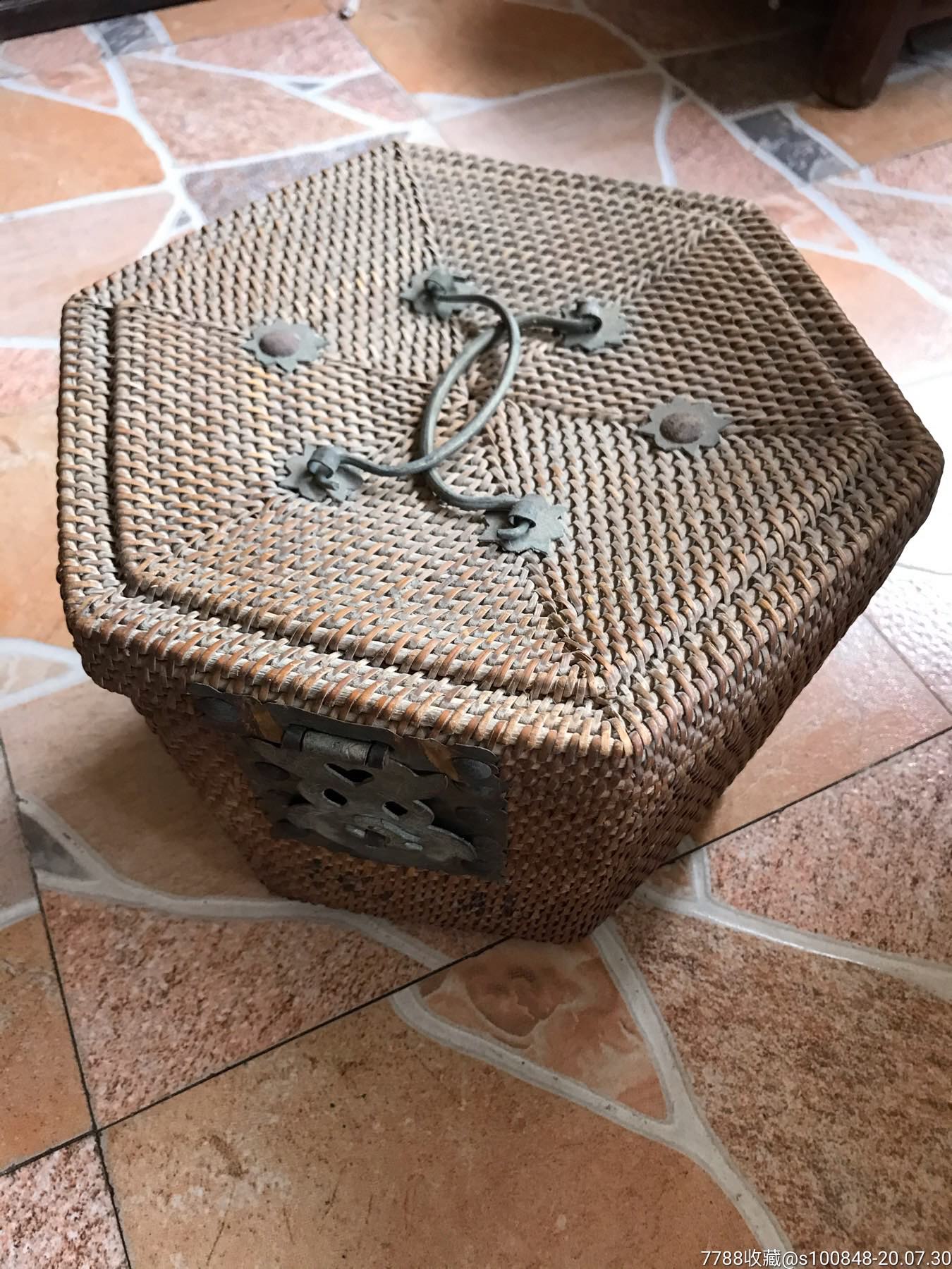 六角藤编茶蓝/藤器/藤篮铜提手/铜活/铜锁片