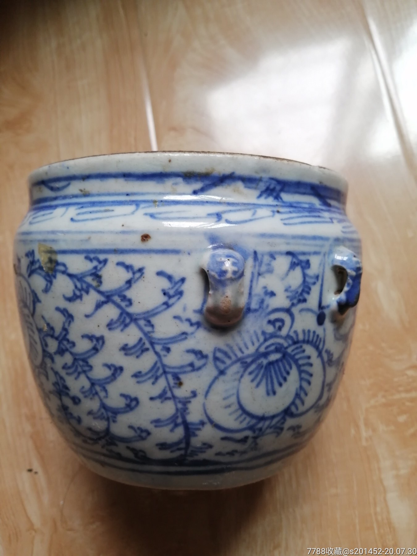 清代四耳青花瓷罐