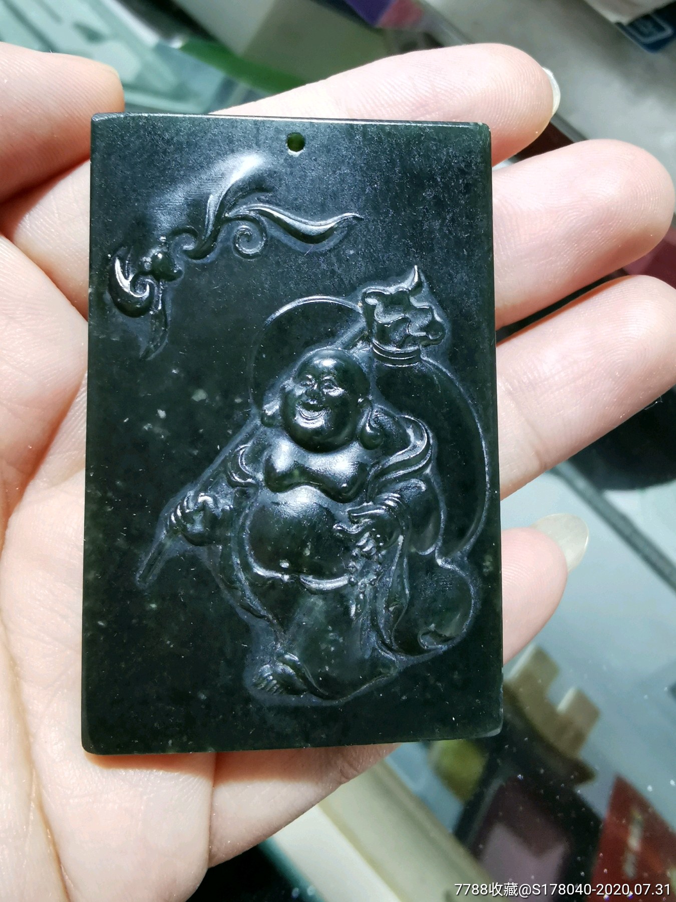 手工雕刻弥勒佛碧玉牌