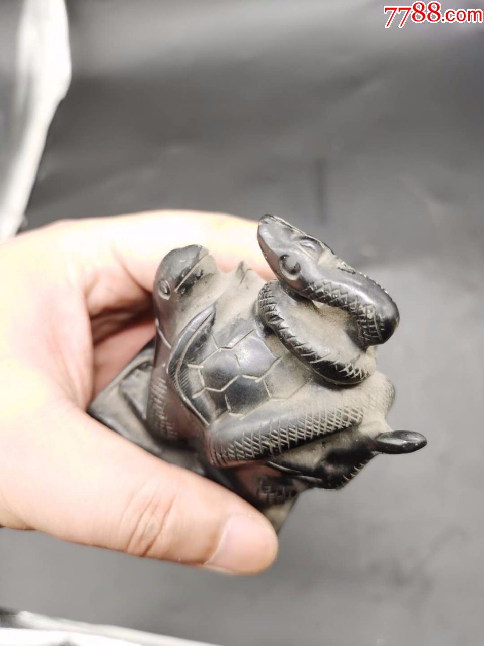 老煤精石龟蛇印摆件