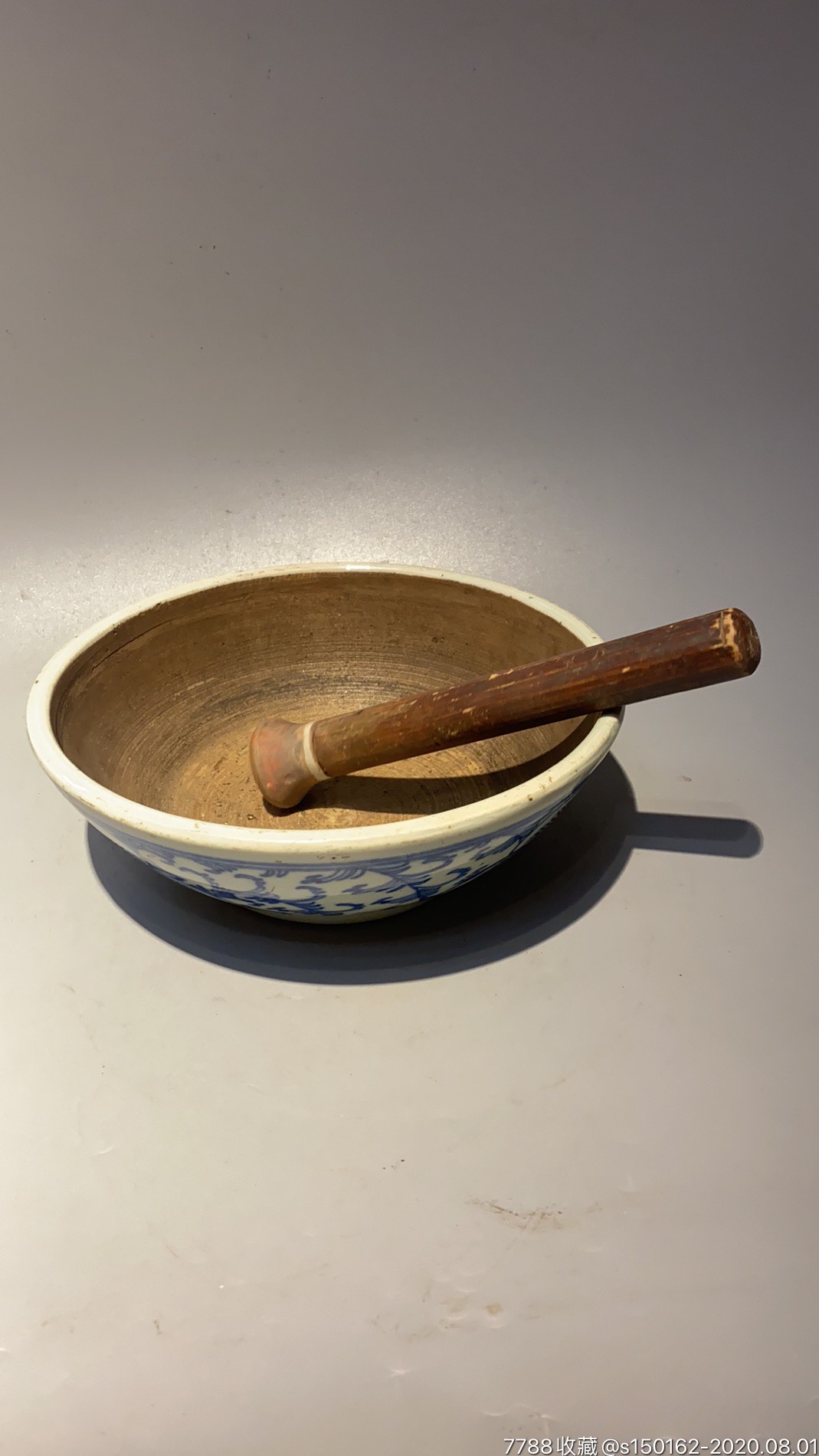 "曾兆康置"清嘉道缠枝磨药钵/品如图完整