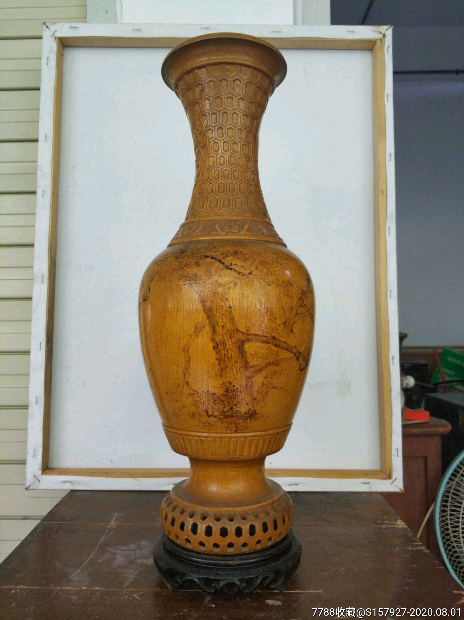 木雕手画老花瓶