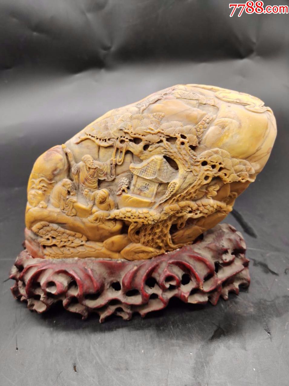 老寿山石原石雕刻人物山子摆件