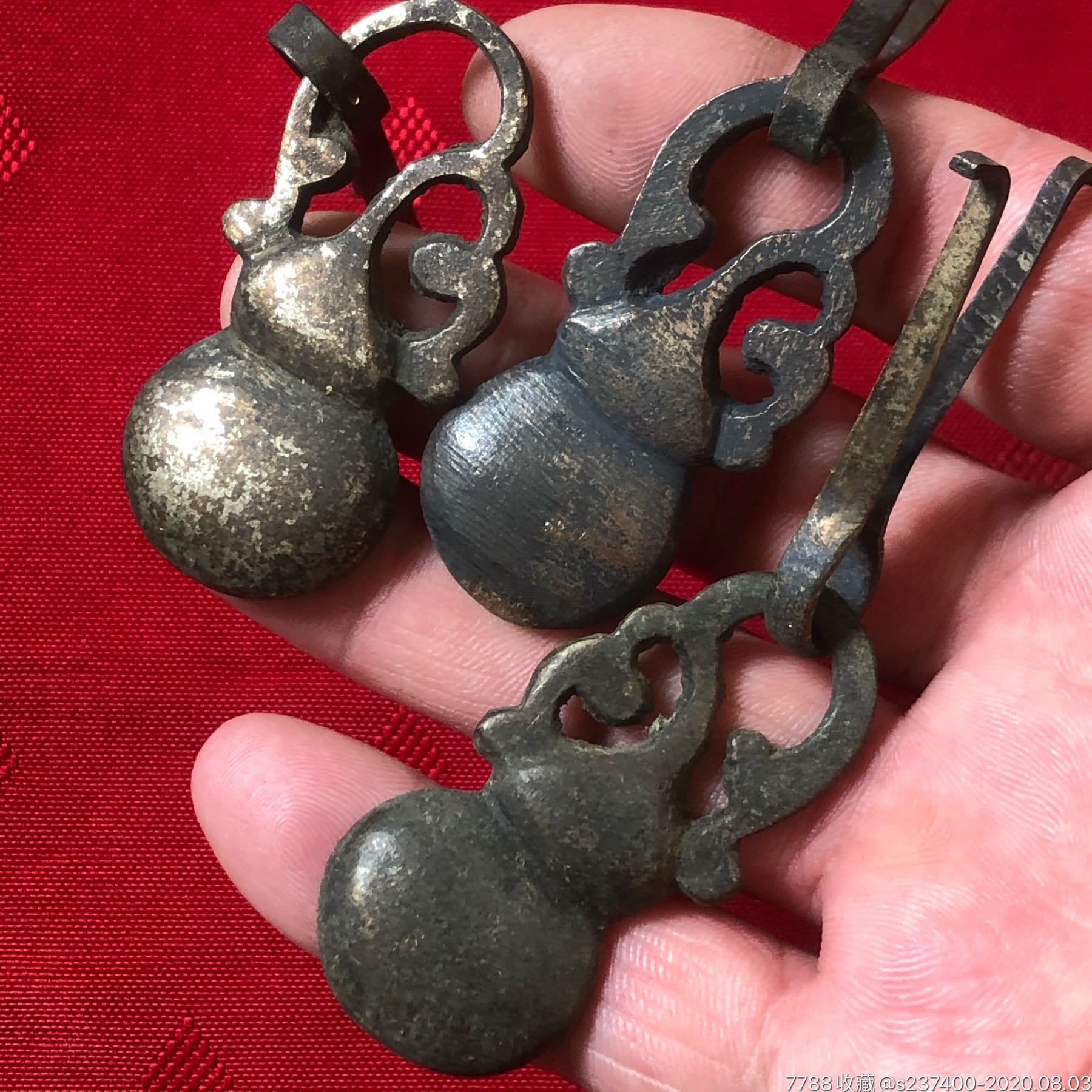 老铜葫芦民国老货门箱柜老铜件黄铜葫芦3件套走品好怀旧配老家具保真