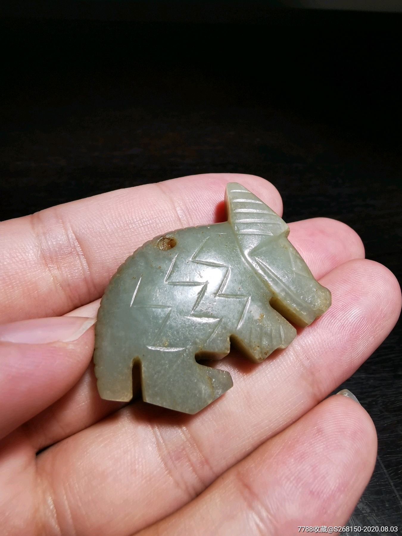 商周风格高古玉和田玉阴刻玉兽挂件把件古玉老玉