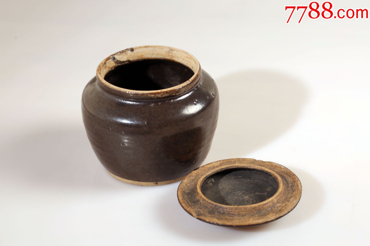 金代酱红釉油滴釉盖罐