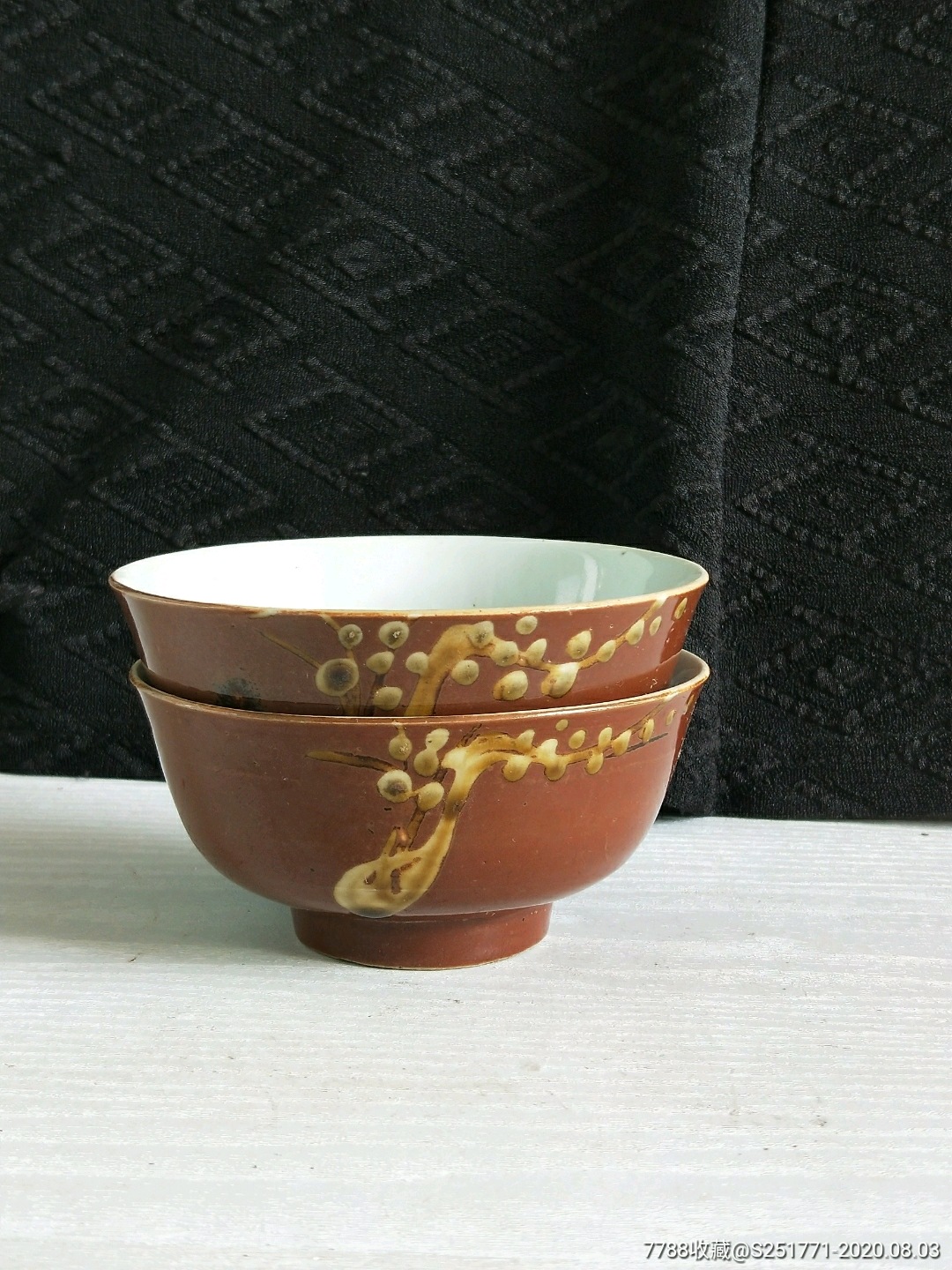 民国紫金釉梅兰君子瓷碗