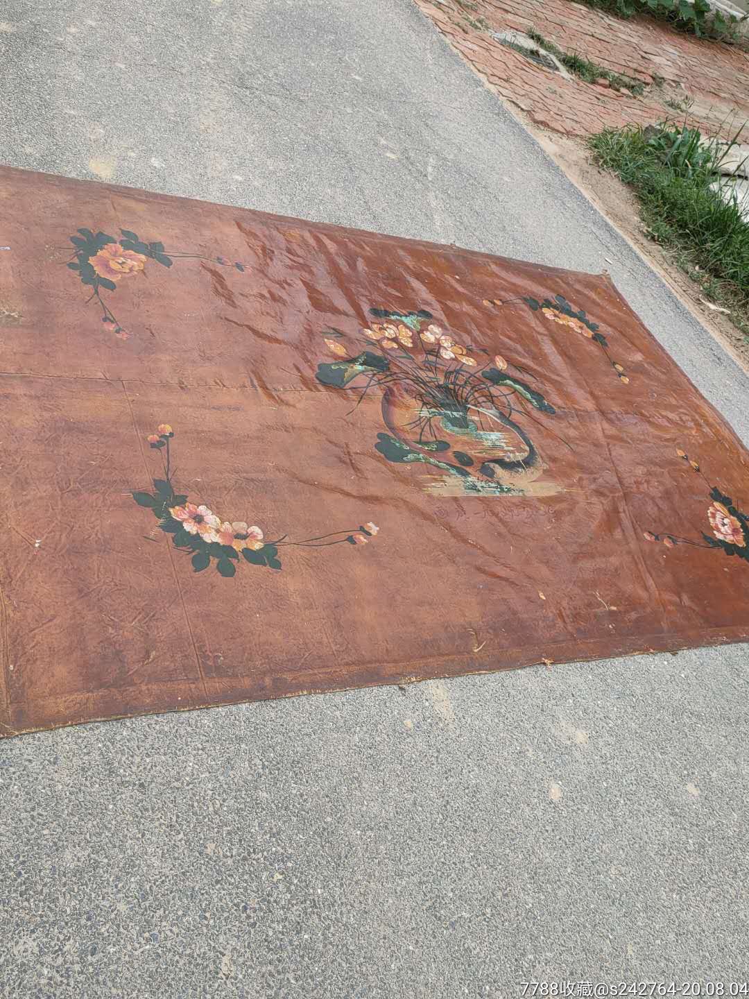 老油布.以前大户人家夏季用的乘凉用品,纯手绘,全品包老.