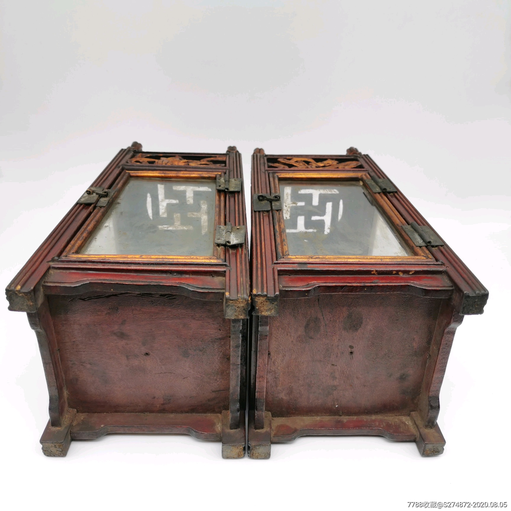 清代漆金木雕灯架一对灯座古代照明灯具民俗杂项收藏品古玩老物件